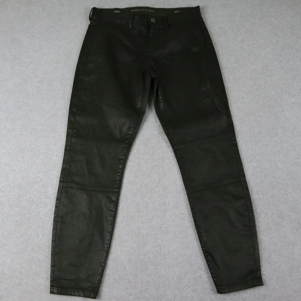 Banana Republic Jeans Mens 28 Skinny Faux Leather 5-Pocket‎ Stretch Flex Green